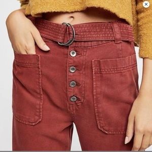 Free People 💐 high waisted brick red slim flare jeans